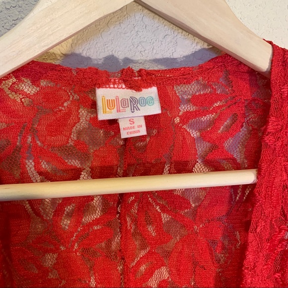 LulaRoe Red Lace Kimono - Picture 4 of 8
